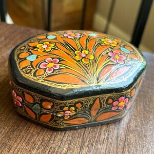 Vintage floral Handcrafted lacquerPaper Mache trinket box